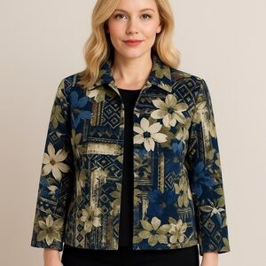 🌼 Alfred Dunner Petite 16P Patterned Floral Velour Jacket – Gorgeous Colors!